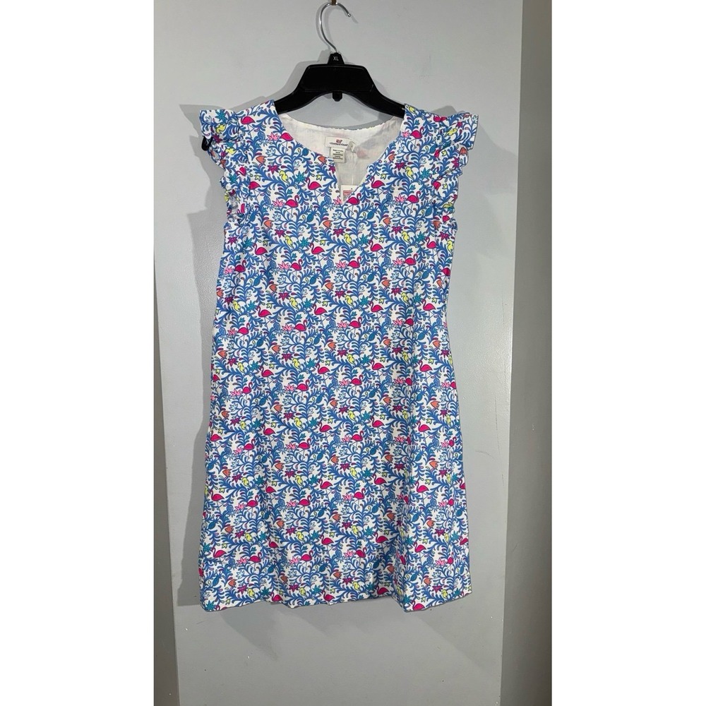 Vineyard Vines NEW girls cotton dress with cap sleeves flamingo print size 14